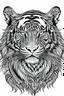 Placeholder: tiger face tattoo, coloring page, clean line art, adults drawing book, Black and white only, crisp black lines, sharp lines, coloring page for adults, black and white picture, lots of details,