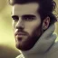 Placeholder: a picture of a tall skinny man with greasy hair wearing a woolen sweater outside in nature