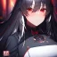 Placeholder: Clear focus,High resolution, black long fluffy hair, long fluffy bangs, red eyes, wearing a lab outfit, extreme close up, evil smile, front hair cover eyes