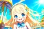 Placeholder: contented cute blonde blue eyed chibi girl in the amusement park in sunshine