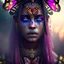 Placeholder: butterfly slumlord gypsie, A soft portrait of a woman, insane facial make-up detail, ambient detail, depth of field, dirty make-up, crystalized complimentary colors, queen, atmospheric, realistic, unreal engine, lighting, octane render, proportional, national geographic haze,