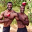 Placeholder: Buff black man gives you an Pomegranate and smiles at you