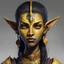 Placeholder: Generate a dungeons and dragons character portrait of the face of a young female Githyanki githyanki were tall and slender humanoids with rough, leathery yellow skin and bright black eyes that were sunken deep in their orbits. They had long and angular skulls, with small and highly placed flat noses, and ears that were pointed and serrated in the back side. They typically grew either red or black hair, which they styled in topknots. Their teeth were pointed.