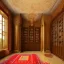 Placeholder: house arabic marbre wihte floor with golding details ,big window , fontains , bougainvillea red , Library ، Silk curtains ، Silk curtains ، morning light ، Decorative oil burners ، 4k , realistic , cinematic , morning light ، reflection