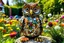 Placeholder: Owl made of gemstones and jewels in a flowergarden in sunshine