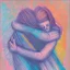 Placeholder: three people hugging each other, watercolor