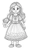 Placeholder: Outline art for coloring page OF FULL BODY OF A CHUBBY PERUVIAN BLONDE GIRL WITH A TOY SLINKY IN 1950, coloring page, white background, Sketch style, only use outline, clean line art, white background, no shadows, no shading, no color, clear