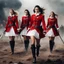 Placeholder: Multiple female redcoats wearing thigh-high boots and short white skirts on the battlefield. A scene so surreal, it could only be born from the depths of a fevered imagination. The clash of steel, the thunder of cannons, the screams of the fallen mingling with the battle cries. Among the chaos and carnage, these fierce women stood out like ethereal warriors from a bygone era. Their skirts fluttered in the wind, stained with mud and blood, a stark contrast to the traditional uniform of the battle