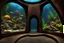 Placeholder: In the large semicircular Tropical Scenery Underwater World Aquarium, Symphysodon is placed in beautifully decorated rooms. Modifier: Fantastic view Ultra-detailed HDR Ultra-realistic Extremely detailed backgrounds Extremely mysterious Detailed