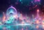 Placeholder: cosmic town underwater turquoise color, dome of bright colors, turquoise atmosphere, rays of ligth and a lot sparks of light, good definition 8k