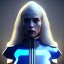 Placeholder: woman, british, blue, heavily made up face, decorative feathers, retro futuristic, latex coat, soft color, highly detailed, art stations, concept art, smooth, unreal engine 5, god rays, ray tracing, RTX, lumen lighting, ultra detail, volumetric lighting, 3d, finely drawn, high definition, high resolution.