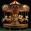 Placeholder: Antique circus carousel (merry go round) meticulously carved, with intricate details, showcasing a menagerie of life-size creatures moving in graceful rhythm, anatomically accurate mythological creatures like Griffins, unicorns with wings, along with large decorated rabnits, tigers, and black bears, hand painted with expressive, grotesque faces. fantastical creatures art style is flamboyant, magical, early 20th century, overexaggerated, realism, surrealistic atmosphere, grotesque, alive-like sc