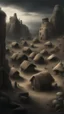 Placeholder: Busch nightmares paining style, thin line draw ,Title:view of a Stone Age village , 8k artistic photography, photorealistic concept art, soft natural volumetric cinematic perfect light, chiaroscuro, award-winning photograph, masterpiece, oil on canvas, Raphael, Caravaggio, Greg Rutkowski, people, beksinski, Giger