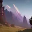 Placeholder:  mountains with medieval knight traveling on a horse in the background