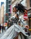 Placeholder: Photography beautiful woman as cyborg dancer wearing dress full mechanical,dancing on street