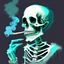 Placeholder: a skeleton smoking a cigar, background without color, front view, drawing, painting, semi-realistic, pastel colors, painting