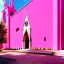 Placeholder: concept art, concept design, decor, cathedral church building with pink walls, pink exterior, aesthetic