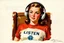Placeholder: Painting by Norman rockwell, a Young woman listening to music, it's written LISTEN on her t-shirt,