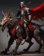 Placeholder: A combination of a dragon and a wolf and a commander riding on it Warrior warrior with leather and metal clothes and robotic metal