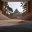 Placeholder: Photograph, NO PEOPLE, a mass of terrain, giant museum space, trees, pillars, high walls, high peak in a room, rag, powder, brook, sediments, deflagration of the background, geological formation, light, architecture, minimalist, details of the terrain very accentuated, 8k, deep 3d field, sharp, brutalist, hasselblad h6d400c --ar 85:128 --v 6.0, enhanced rocks, enhanced terrain, enhanced water