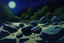 Placeholder: Rocks, night, 2000's sci-fi movies influence, ludwig dettman impressionism painting