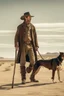 Placeholder: Full body cowboy in a desert with a dog and fancy walking stick