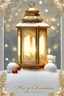 Placeholder: Snow covered Christmas rocoo style llantern in the snow with angel wings portrait adrned with beautiful white rocc floral embossed ornated, style Floral embossed Golden metallic filigree Merry Christmas subtitle text ribbed with red zafire mineral stone and white opal glitter, ad rcoco style christmas bells and christmas candles lights backround organic bio spinal ribbed detail of bokeh rococo christmas lights and snow backroundorganic extremely detailed hyperrealistic maximalis christmas tree p