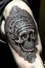 Placeholder: Shape of a labyrinth in a skull a new age tattoo style