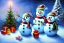 Placeholder: Impressionism, Romanticism, acrylic paint, pastel colors, 1 snowman, christmas tree, christmas lights, wreath, presents,