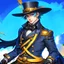 Placeholder: White human male with a top hat and BLUE hair and blue eyes