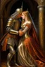 Placeholder: Historical oil painting expressing love The eternal between a princess and a knight Photorealistic