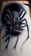 Placeholder: pencil drawing of a spider. Spooky, scary, halloween, colored pencils, realistic, black paper