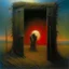 Placeholder: High concept art, horror movie aesthetic, by Zdzislaw Beksinski and Gabriel Pacheco, fine matte oil painting, in an empty field of knee-high grass is a wooden doorway revealing a portal of brilliant light, guarding doorway is a fearsome minitour holding an axe who has a television set on his head broadcasting a picture of a bull head, sinister, concept art, oddball masterpiece, sfumato, complex contrast,