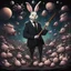 Placeholder: dark colours bugs bunny being a composer piano violin and is surrounded by swarm pig pig swinewasp swine pigpen pigsty on an diffrent planet cosmos lovecraft