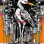 Placeholder: stork collage art, horror neo surrealism, splash art, concept art, by Derek Gores, artistic, bar code style.