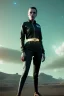 Placeholder: retro sci-fi portrait image from 1960, supermarket parking explosion, young Scarlett Johansson, classic black tight lycra suit, gold bracelet and belt, soft color, highly detailed, unreal engine 5, ray tracing, RTX, lumen lighting, ultra detail, volumetric lighting, 3d, finely drawn, high definition, high resolution.