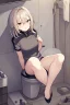 Placeholder: anime girl sitting on the toilet, struggling.