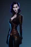 Placeholder: A portrait of midieveal witch CHRISTINA HENDRICKS dressed in shiny black leather in a film noir city, volumetric lighting, particales,highly detailed,cinematic, deep colours,8, art style of bill ward, eric stanton