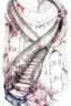 Placeholder: Watercolor sketch on a white background. Ink. Spiral staircase in the hall leading to the sky, pink and white hydrangeas, portraits, rococo interior, chandeliers, filigree, work of art, rich structures, elegance of lines, sparks, drapery, patterns, lavender accents, juicy, bright, sunny, hyperrealistic, top view, retro, monograms, diamond dust, ultradetalization, dots, RAW, ISO 100