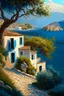 Placeholder: Greece landscape, painting, detailed