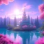 Placeholder: joli petit temple de cristal, lac turquoise, soleil, ciel rose et bleu, lumière, fleurs délicates, ambiance très réelle, 8k, Cinematic lighting. Photorealistic. Dynamic lighting. Imperial colors.