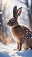 Placeholder: hare in the snow, magazine cover illustration with oil paint and spray paint, signed, bokeh like f/0.8, tilt-shift lens 8k, high detail, smooth render, down-light, unreal engine, prize winning