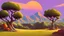 Placeholder: landscape with orange tree mountain and fox, cartoon,