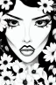 Placeholder: black and white, coloring page, lineart, stunningly beautiful woman in flowers, artgerm