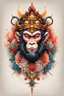 Placeholder: Create a captivating modern 2d colors ink tattoo design for print , prestigious Divine Monkey King using the elegant influences of japan art style, for print, dynamic elements from fashion and design, and bold Japanese contemporary art aesthetics, framing centered in the center, distanced from the edges of the paper perimeter, perfect anatomy, bauhaus, Divine Proportion,