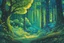 Placeholder: cosmic forest in a psychedelic green and blue and yellow in the illustrated style of studio ghibli