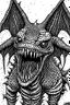 Placeholder: Moth / shark hybrid demon in the style of Berserk manga. B/w.