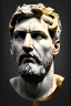 Placeholder: Ultra Realistic image, Roman sculpture, clean white marble material, Lionel Messi, gold Laurel leaves wreath, renaissance ornaments, one gold star, chisel style, waist up portrait, emperor style, epic, celestial, cinematic lighting, god light, 4k resolution, smooth details, ornate details, soft lighting, unreal engine 5, art station, substance 3d, art concept.