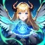 Placeholder: Clear focus, 8k, girl, high quality, detailed, golden hair, blue eyes, beautiful lighting, vibrant colors, wings, horns, magic