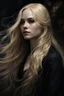 Placeholder: Portrait of a human woman, long blonde hair, dressed in black, pale,in a fantasy world